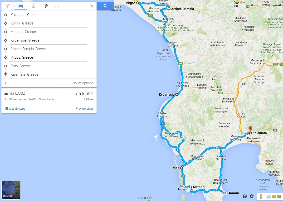Řecká část trasy celkem 393 km - 8 dní