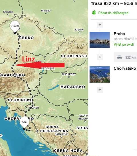 Cesta do Chorvatska přes Linz