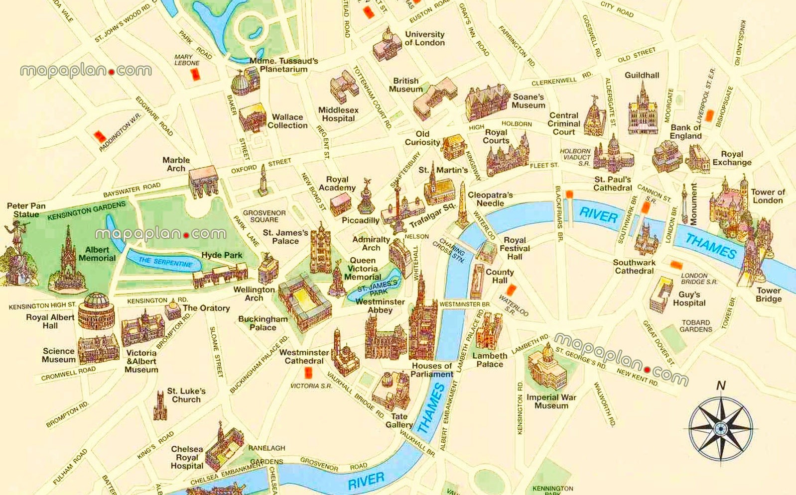 London top tourist attractions printable city street map