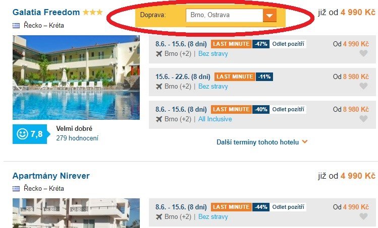 dovolená odlet brno a ostrava