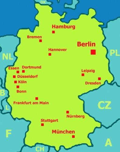 Mapa Německo hlavní města
