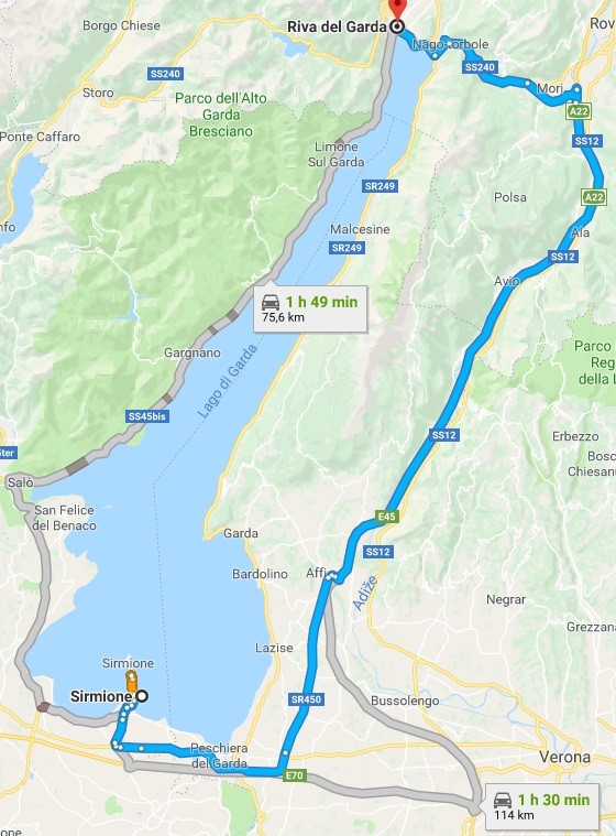 Doba jízdy kolem jezera Lago di Garde