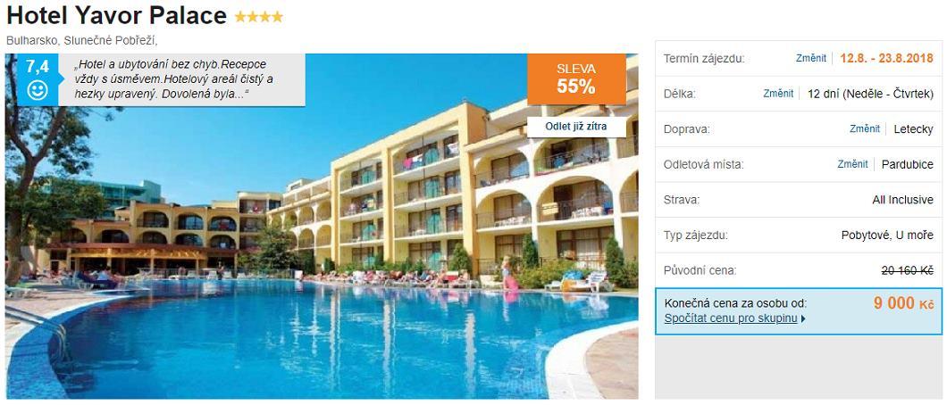 Slunečné pobřeží v Bulharsku odlet z Pardubic