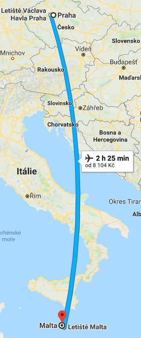 Doba a délka letu z Prahy na Maltu