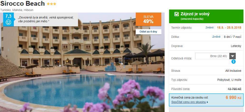 Odlet z Brna a Ostravy do Tuniska