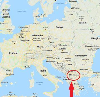 Poloha Makedonie na mapě Evropy