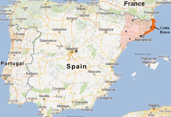 Kde leží Costa Brava ve Španělsku na mapě