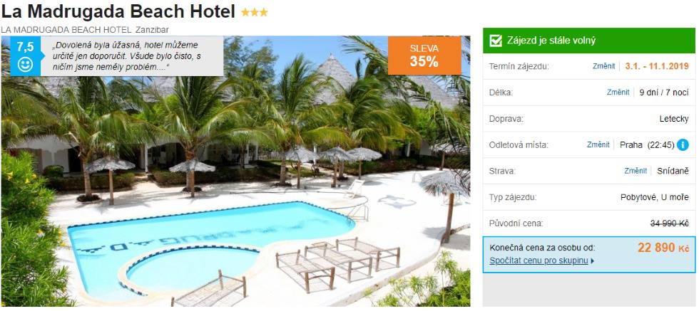 Nejlevnější hotel na Zanzibaru se snídaní akční zájezd