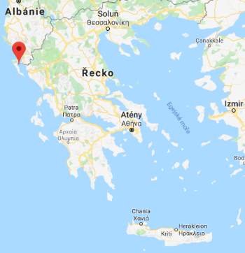 Poloha ostrova Korfu na mapě Řecka