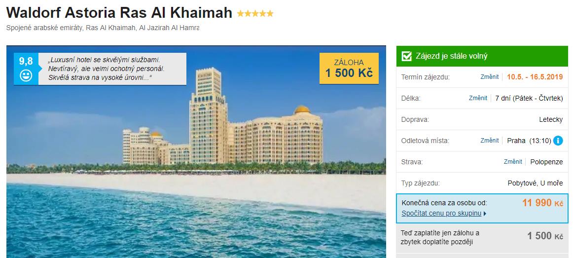 Spojené arabské emiráty luxusní a skvěle hodnocený hotel