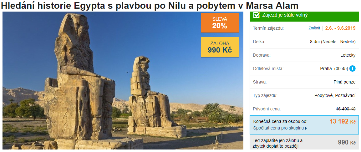 Egypt akční zájezd poznávací plavba po Nilu