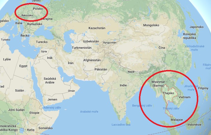 Kde leží Thajsko Mapa
