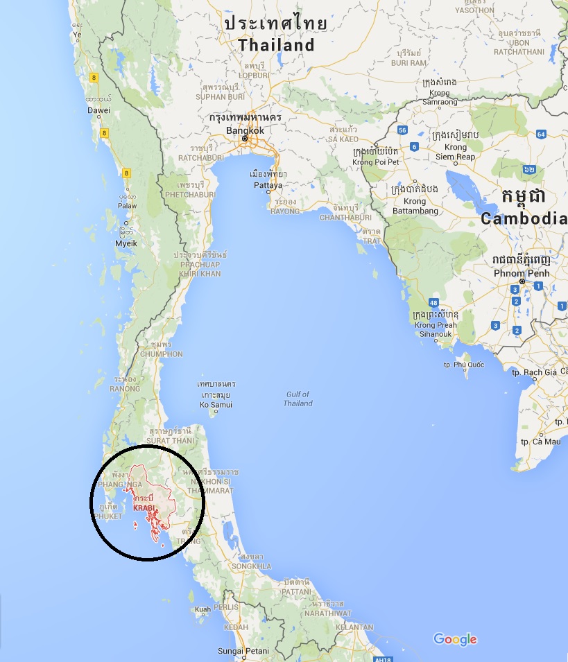 Poloha Krabi na mapě Thajska