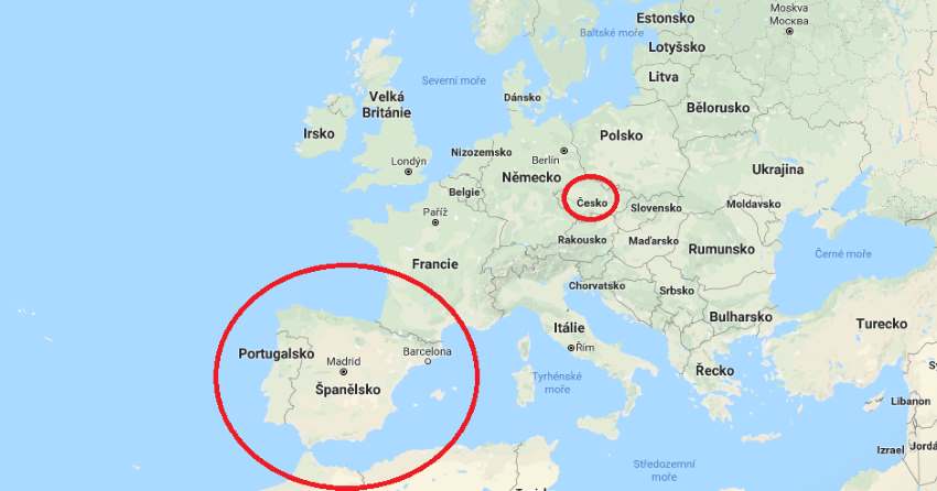 Španělsko na mapě kde leží v Evropě