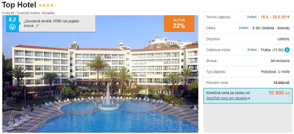 TOP hotel Turecká riviéra levný zájezd