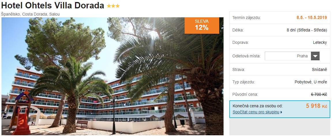 Španělsko nejlevnější dovolená a zájezdy Costa Dorada