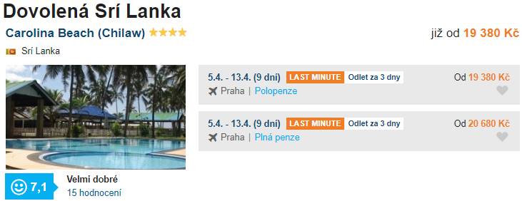 Levná dovolená na Srí Lance Carolina Beach hotel