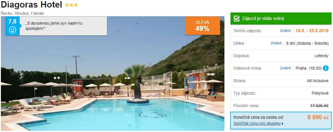 Faliraki na ostrově Rhodos All Inclusive zájezd