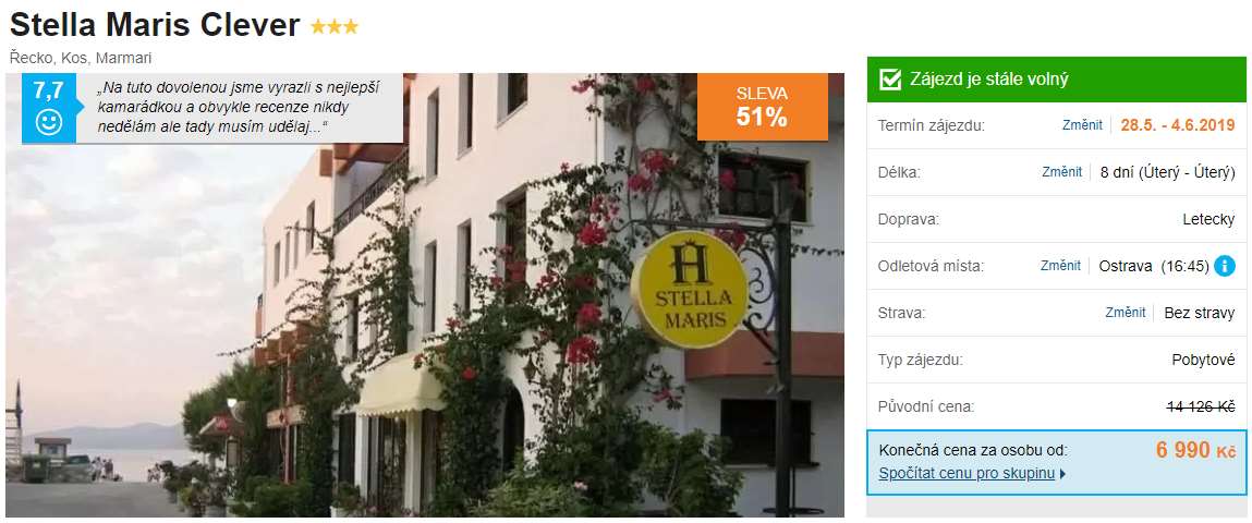 Řecký ostrov Kos odlet z Ostravy na dovolenou v květnu až červnu