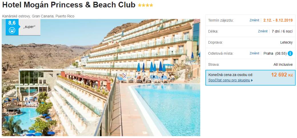 All Inclusive akční zájezd na Gran Canaria hotel Mogan Princess beach club