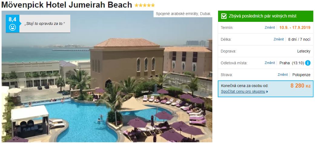 Dubaj hotel Movenpick Jumeirah Beach luxusní