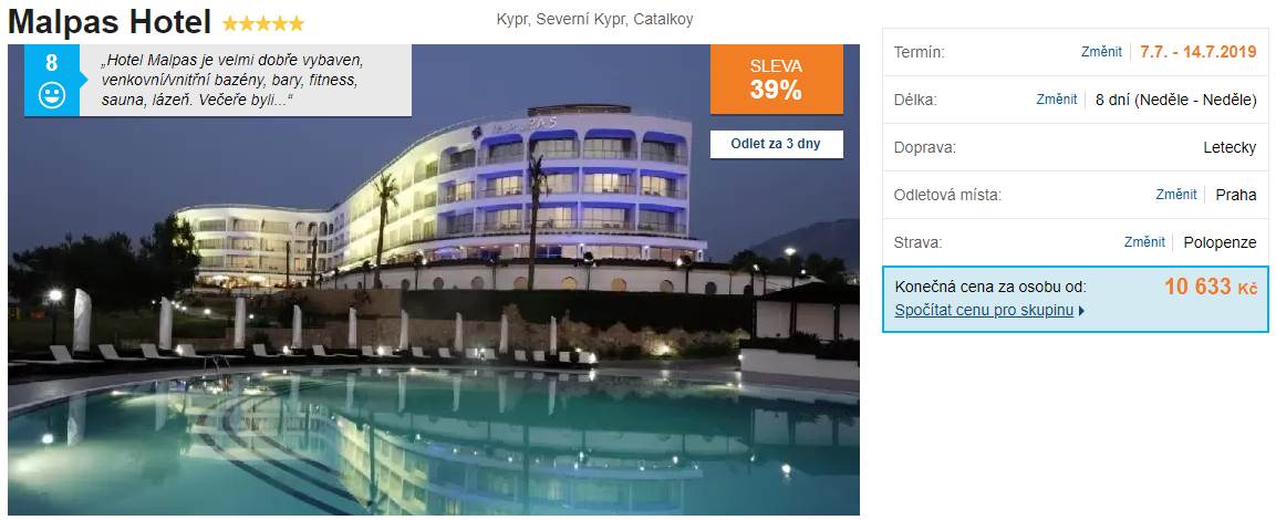 Malpas hotel na Severním Kypru pětihvězdičková polopenze zájezd
