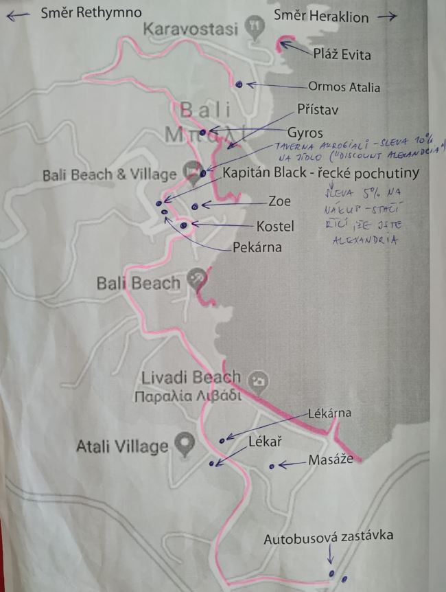 Mapka oblasti kolem hotelu Atali Grand Resort pobřeží na Krétě