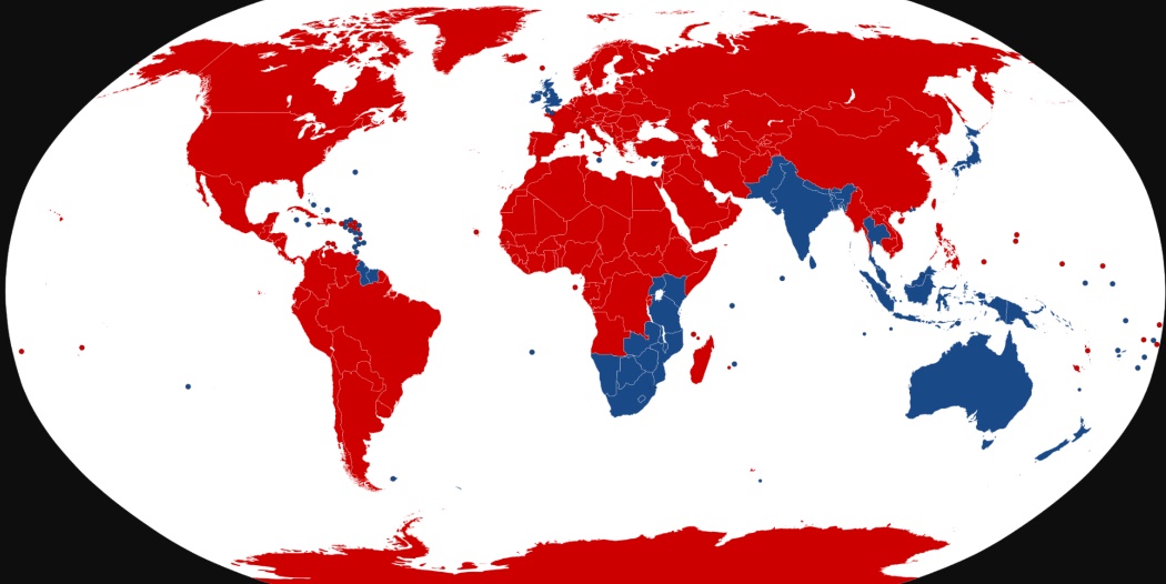 Mapa zemí kde se jezdí vlevo a vpravo
