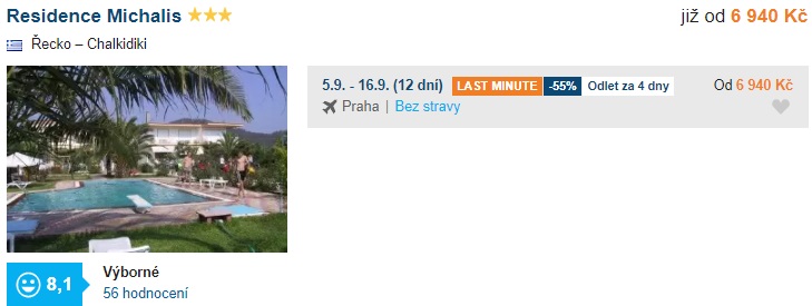 Nejlevnější zájezd do Řecka last minute v září