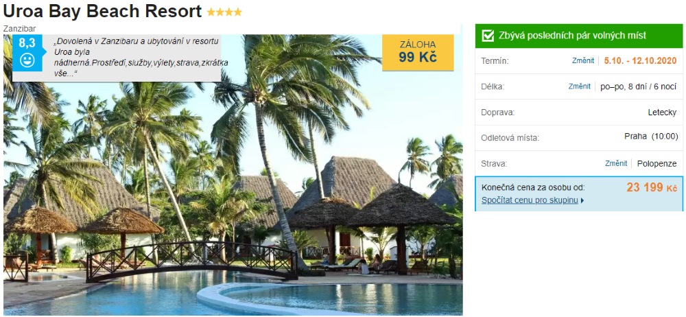 First minute zájezd na Zanzibar v říjnu