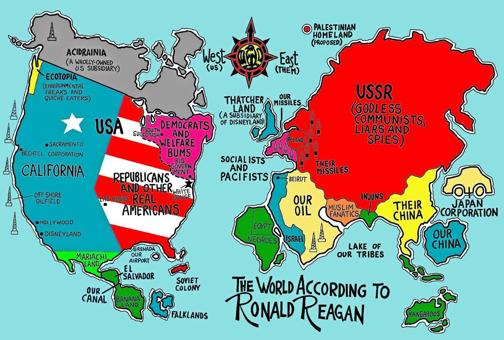 Vtipná mapa světa a států dle USA