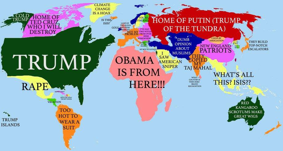 Zábavná a vtipná mapa světa a všech zemí