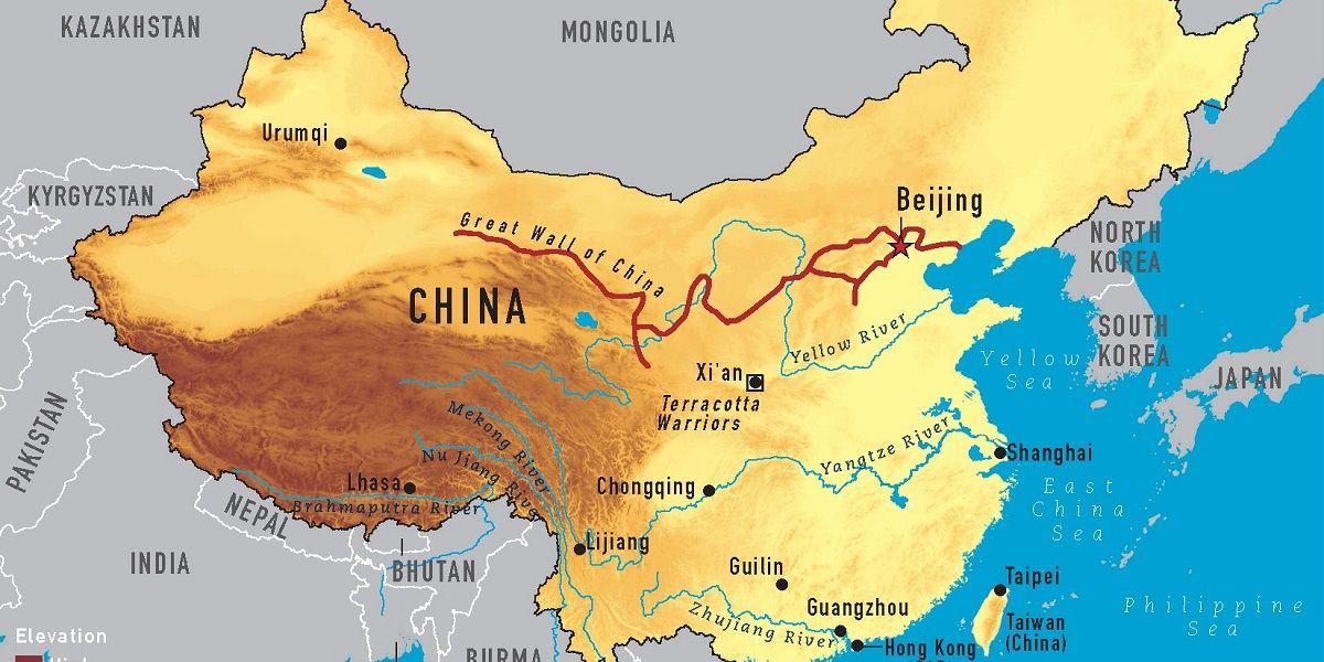 Mapa Velké čínské zdi v Číně