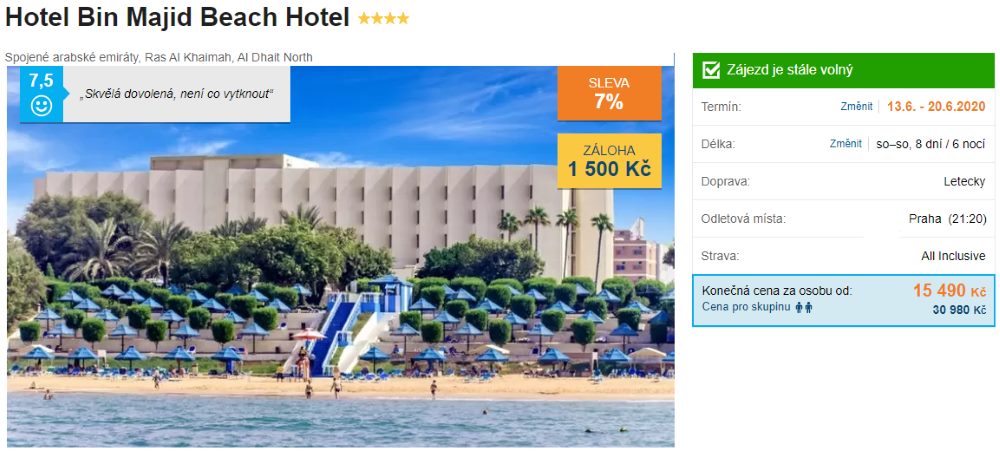 Nejlevnější zájezdy na červen 2020 do Spojených arabských emirátů