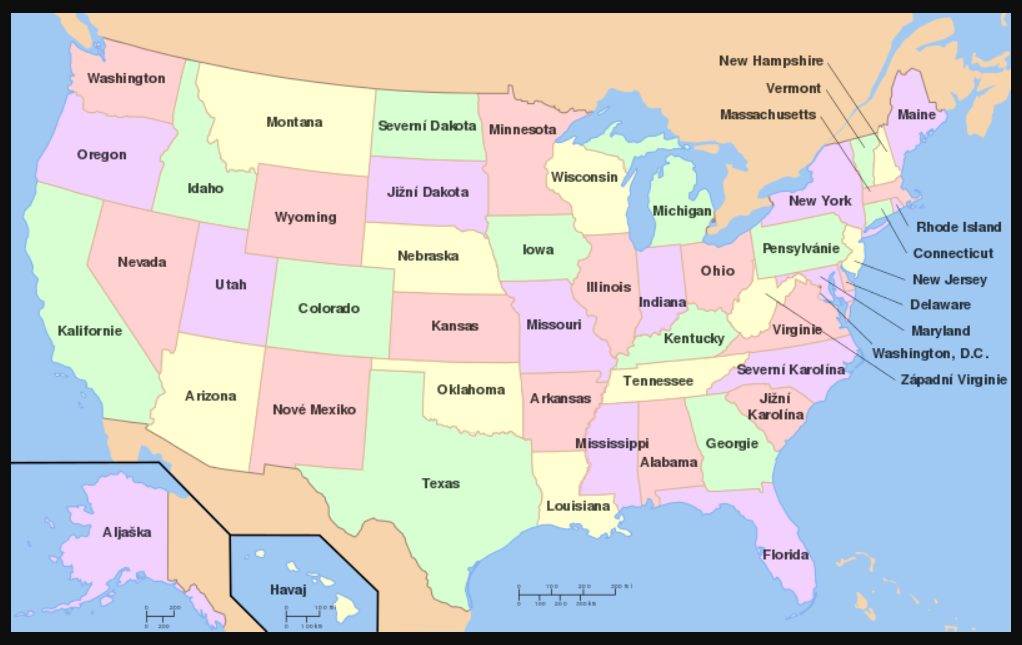 Státy USA mapa všech států na mapě