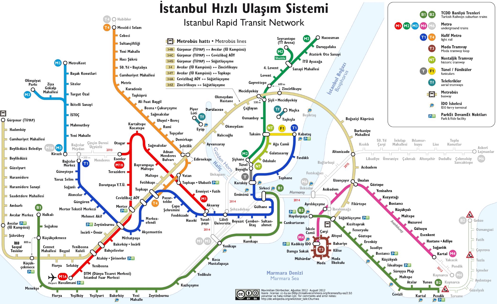 Mapa metra v Istanbulu Turecko