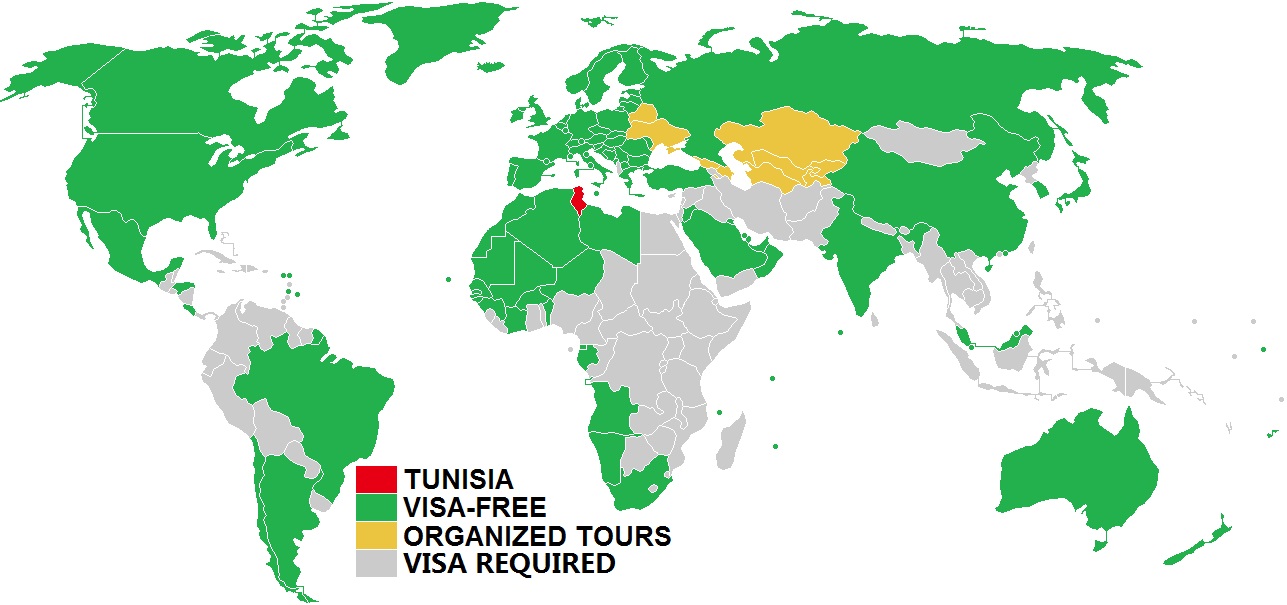Režim vstupu do Tuniska státy které potřebují vízum