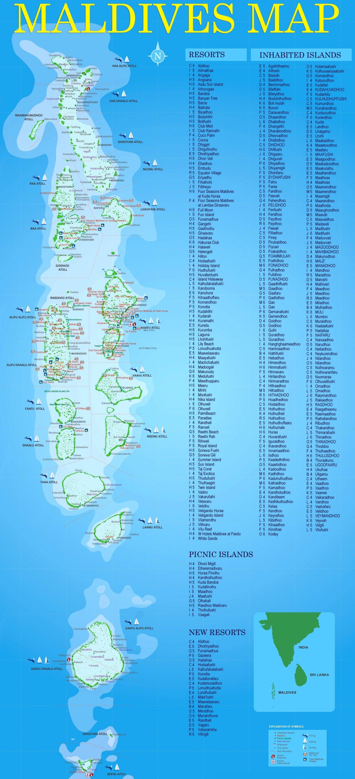 Podrobná, detailní mapa Malediv