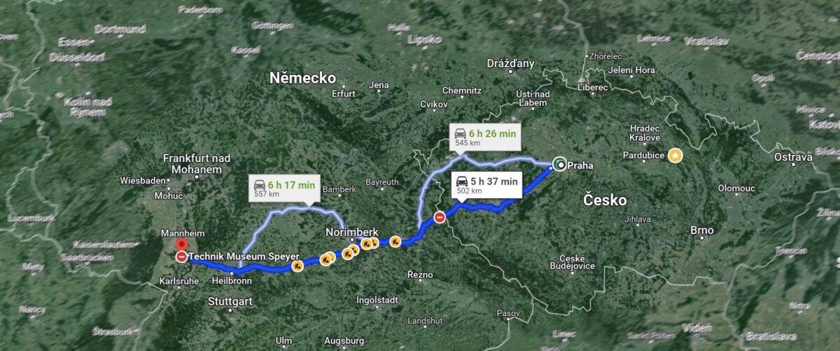 Doprava po silnici do muzea Speyer Sinsheim